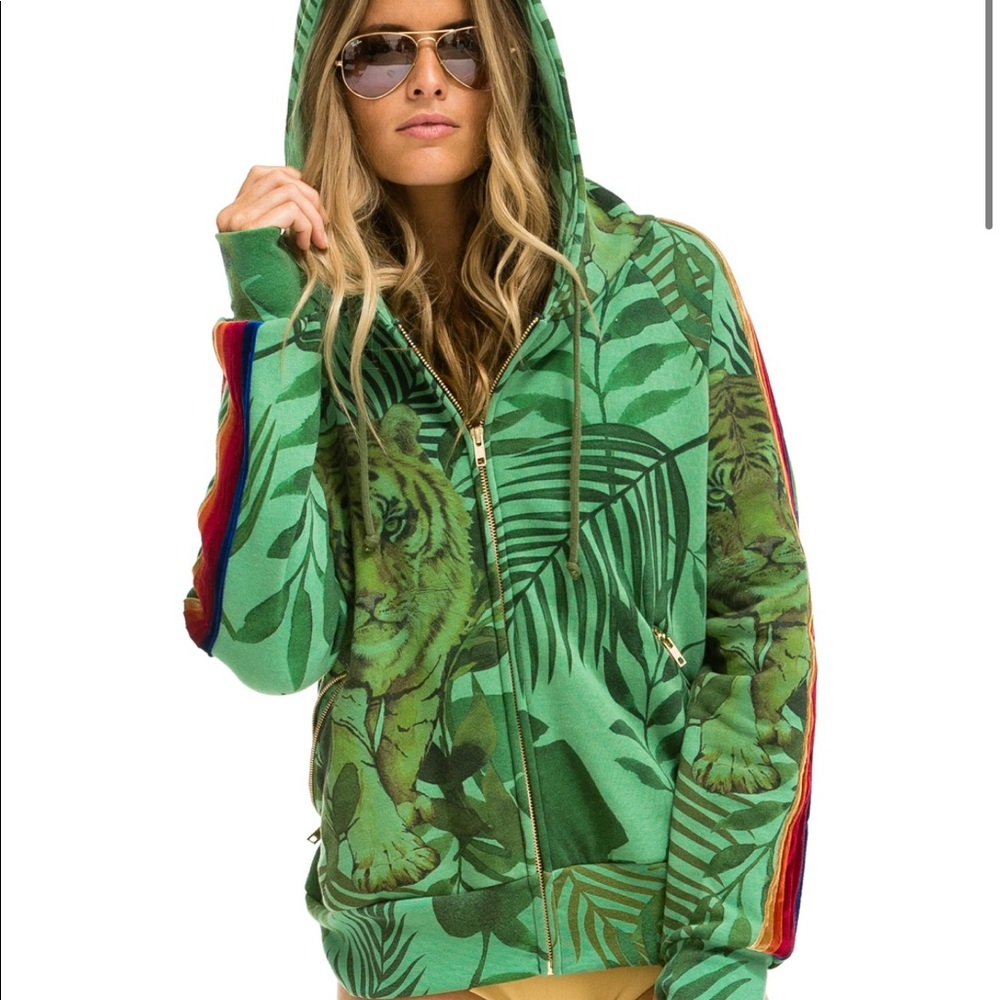 NWT AVIATOR NATION JUNGLE TIGER HOODIE MINT MEDIUM